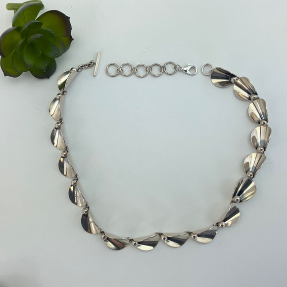 HOST PICK! Vintage Silver Calla Lily Choker Necklace, by N.E. From, MCM, 15-18" - Picture 10 of 17
